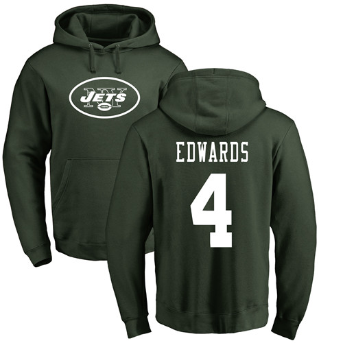 New York Jets Men Green Lac Edwards Name and Number Logo NFL Football #4 Pullover Hoodie Sweatshirts